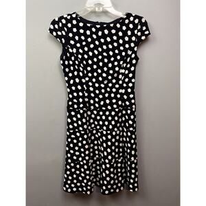 Anne Klein Tiered Dress Womens Size 4P‎ Sheath Career Blue Geometric Cap sleeve